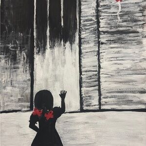 Abstract Black and White Art with Red Accents